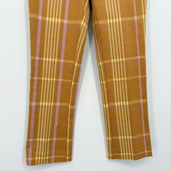 Anthropologie Slim Cropped Kick-Flare Pants, Size 0, Yellow Motif Plaid Office - Picture 7 of 12